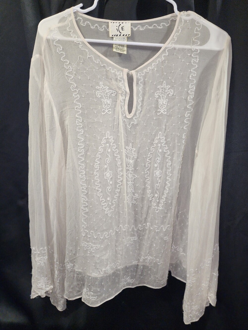 100% Silk ICE sheer Embroidered Boho Blouse